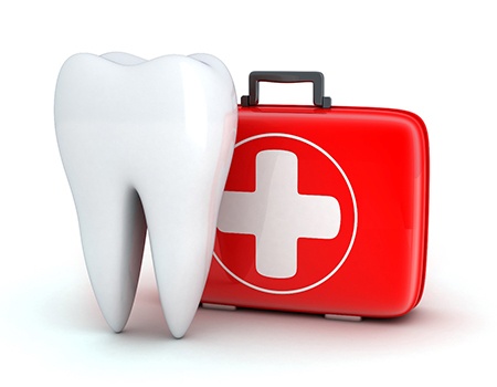 illustration of a tooth next to a first-aid kit