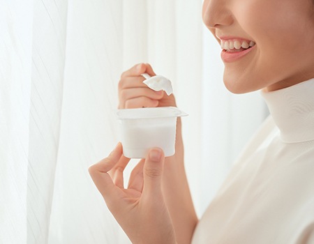 patient eating yogurt 
