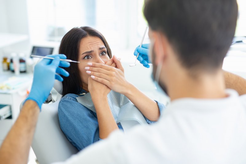 woman scared at the dentist in Azle