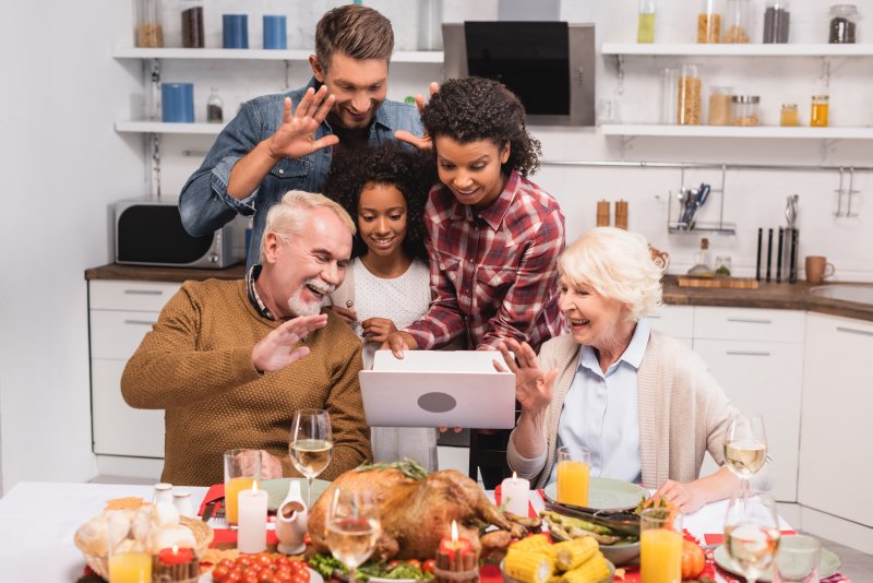 family video chatting over Thanksgiving dinner in Azle